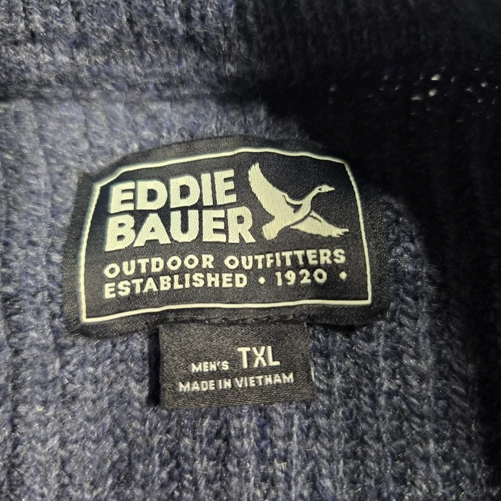 Eddie Bauer Mens TXL Blue Gray Ribbed Knit Crewneck Raglan Sweater Pullover Pl - Picture 2 of 7